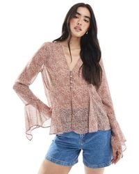 Miss Selfridge - Chiffon Flare Sleeve Button Up Blouse - Lyst
