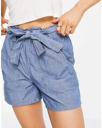 Vero Moda - Cotton Blend Chambray Shorts With Tie Waist - Lyst