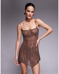 Oh Polly - Hanky Hem Hot Fix Embellished Mini Dress - Lyst