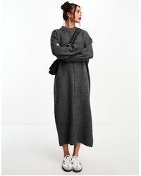 ASOS - Oversized Knitted Midi Dress With Crew Neck And Seam Detail - Lyst