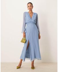 ASOS - Wrap Front Midi Dress With Seaming Details - Lyst
