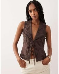 Miss Selfridge - Embroidered Tie Front Tank Top - Lyst