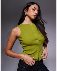 ASOS - Wide Neck Ribbed Button Through Tank Top - Lyst