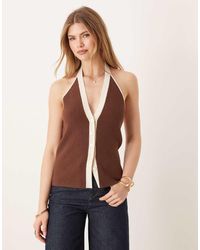 Abercrombie & Fitch - Chaleco Y Color Crema Con Cuello Halter De Canalé De - Lyst