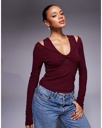 ASOS - Top Color Baya Oscuro De Manga Larga Con Diseño De Dos Capas Y Detalle Retorcido En El Pecho De -Morado - Lyst
