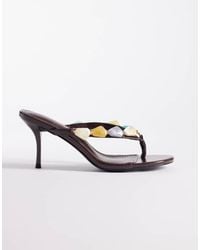 SIMMI - Simmi London Carla Toe Thong Heeled Sandals With Stone Embellishment - Lyst