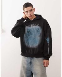 Weekday - Sudadera Negra De Corte Cuadrado Extragrande Con Capucha Y Estampado Gráfico De Dragón De - Lyst