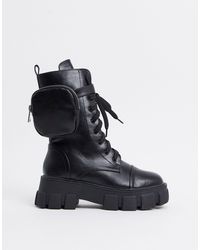 public desire intention chunky calf boot with pouch in black