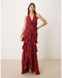 ASOS - Vestido Largo Con Bajo Asimétrico, Cuello Halter Y Patrón De Jacquard Devoré De - Lyst