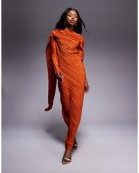 ASOS - Plisse Long Sleeve Drape Detail Maxi Dress - Lyst