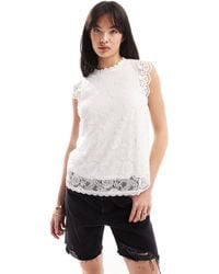 Pieces - High Neck Sleeveless Lace Top - Lyst
