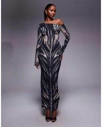 Murci - Premium Sculpting Mesh Asymmetric Off Shoulder Flare Sleeve Maxi Dress - Lyst