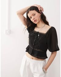Miss Selfridge - Chiffon Embroidered Prairie Blouse - Lyst