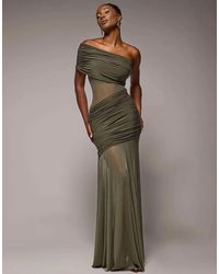 Goddiva - Gathered One Shoulder Sheer Panel Maxi Dress - Lyst