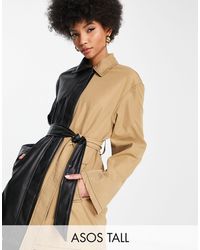 ASOS - Asos design tall - veste imitation cuir effet coupé-cousu - taupe et noir - Lyst