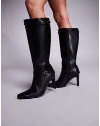 Public Desire - Public Desire Poppy Wide Fit Heeled Knee Boots With Buckle Detail - Lyst