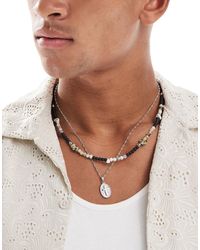 ASOS - Festival Semi-precious 2 Pack Beaded And Cross Coin Pendant - Lyst