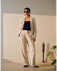 TOPSHOP - Co Ord Linen Stripe Wide Leg Trouser - Lyst