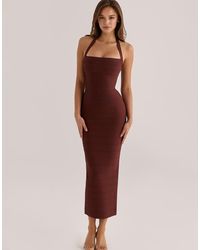 House Of Cb - The Silhouette Burnt Sugar Halter Neck Bandage Maxi Dress - Lyst