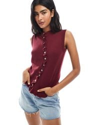 ASOS - Knitted Tank Top With Irregular Placket And Ruffle Edge - Lyst