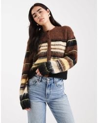 ASOS - Brushed Relaxed Stripe Crew Neck Cardigan - Lyst