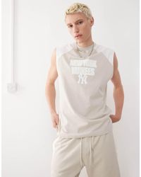 KTZ - Camiseta Color Crema Sin Mangas Con Detalles Estilo Raglán Y Detalle Estampado De Los Ny Yankees De (Parte De Un Conjunto) - Lyst