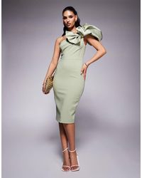 Lavish Alice One Shoulder Scuba Midi Dress With Frill Detail in Yellow |  Lyst Canada