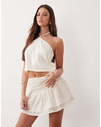 The Frolic - Exclusive Textured Shirred Waist Tiered Ruffle Mini Skirt Co-Ord - Lyst