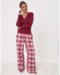Threadbare - Petite V Neck Top & Flannel Bottoms Pyjama Set - Lyst