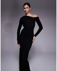 ASOS - Maxi Jurk Met Lange Mouwen, Blote Schouder En Asymmetrische Open Achterkant - Lyst