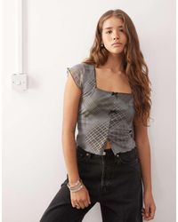 Reclaimed Vintage - Square Neck Split Front Mesh Top - Lyst