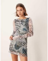 New Look - Mesh Long Sleeve Mini Dress - Lyst