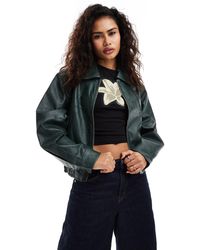 Moon River - Short Leather Bomber Jacket With Collar - Lyst