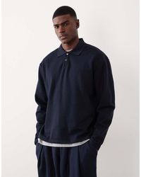 ASOS - Relaxed Button Up Polo Sweatshirt With Ribbed Collar - Lyst