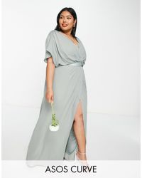 ASOS - Asos Design Curve Bridesmaid Short Sleeved Cowl Front Maxi Dress With Button Back Detail - Lyst