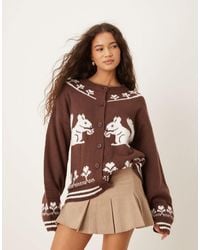 Neon Rose - Squirrel Detailed Button Up Cardigan - Lyst