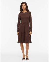 Vila - Sleeved Vihollie Ribbed Crew Neck Long Sleeve Medium Midi Dress - Lyst