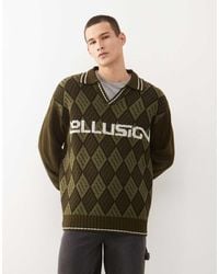 Collusion - Knitted Argyle Boxy Sweater Jumper - Lyst
