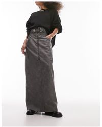 TOPSHOP - Jupe longue à taille haute en imitation cuir - gris argent - Lyst