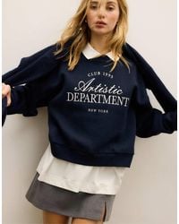 Stradivarius - Felpa Con Colletto Stile Polo E Ricamo Blu Scuro - Lyst