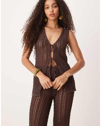 Mango - Top Sin Mangas Con Lazada Delantera De Croché De (Parte De Un Conjunto) - Lyst