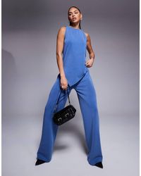 ASOS - Top Azul Añil Asimétrico Sin Mangas De Cupro De (Parte De Un Conjunto) - Lyst