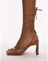 TOPSHOP - Sandalias De Tacón Alto Con Diseño De Tiras Faye De -Marrón - Lyst