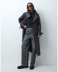 ASOS - Funnel Leather Look Longline Trench Coat - Lyst