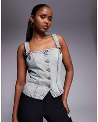 Abrand Jeans - Denim Halter Neck Buttoned Waistcoat Co-ord - Lyst