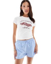 Daisy Street - Pantalones Cortos Azules A Rayas Estilo Bóxer Con Cinturilla Elástica Sin Cierres De - Lyst