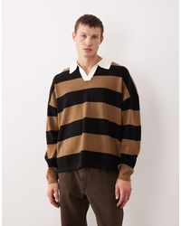 ASOS - Pull décontracté en maille à col polo - noir et marron rayé - Lyst