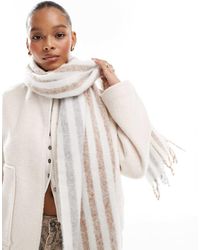 ASOS - Fluffy Scarf With Brown And Grey Stripe Design - Lyst