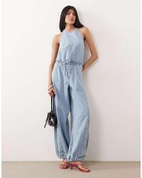 Abercrombie & Fitch - High Neck Balloon Leg Denim Jumpsuit - Lyst