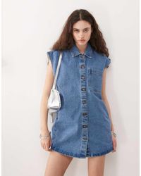 Noisy May - Sleeveless Denim Mini Dress - Lyst